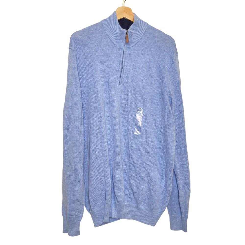 Club Room Men's Blue 1/4 Zipper Long sleeve Solid Cotton Sweater Size XL NWT